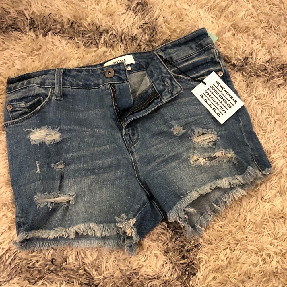 Pistola Womens Fringe Destroyed Denim Shorts